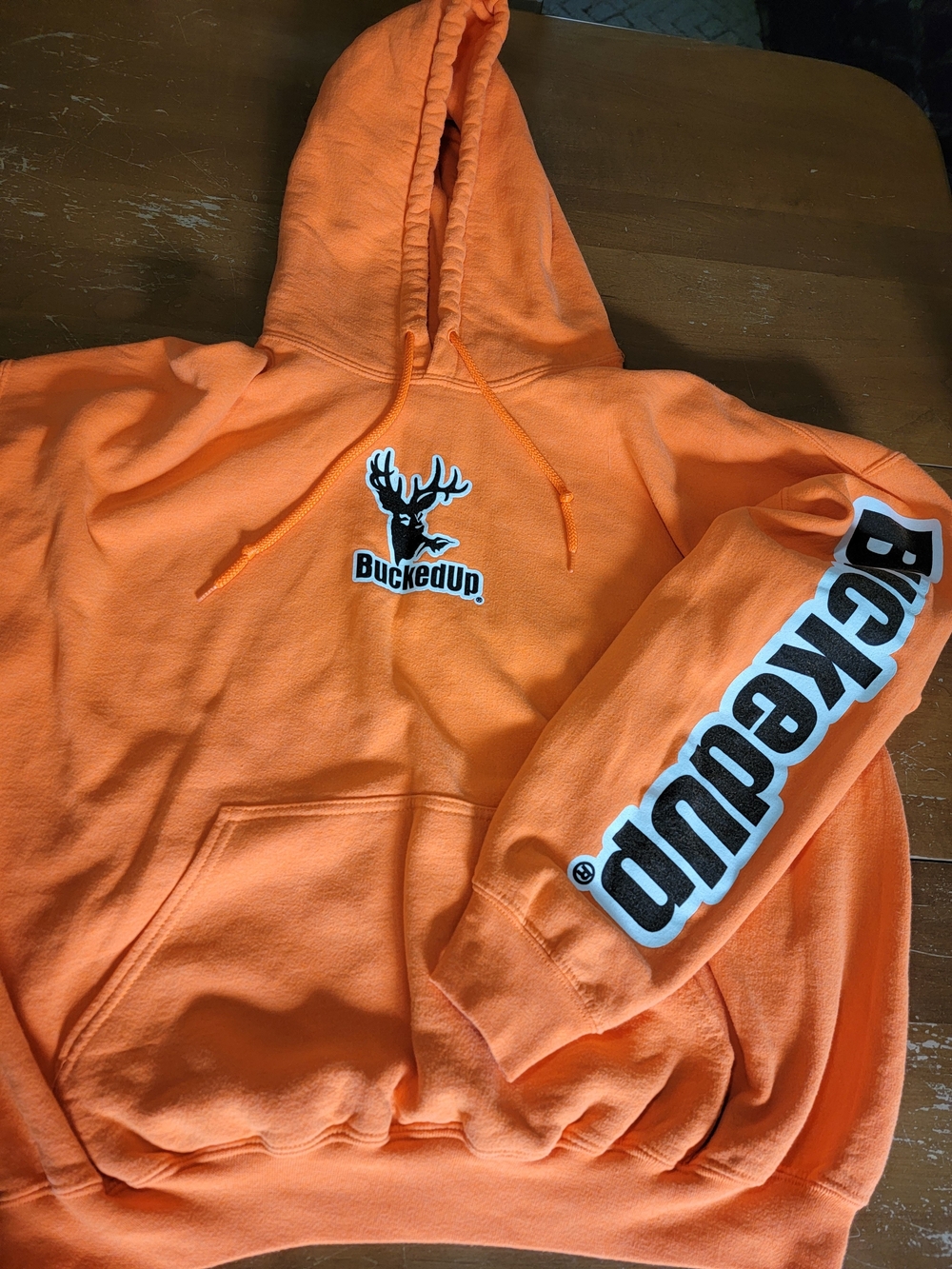 Pullover Hoodie - Safety Orange with White/Black BuckedUp® Logo XL